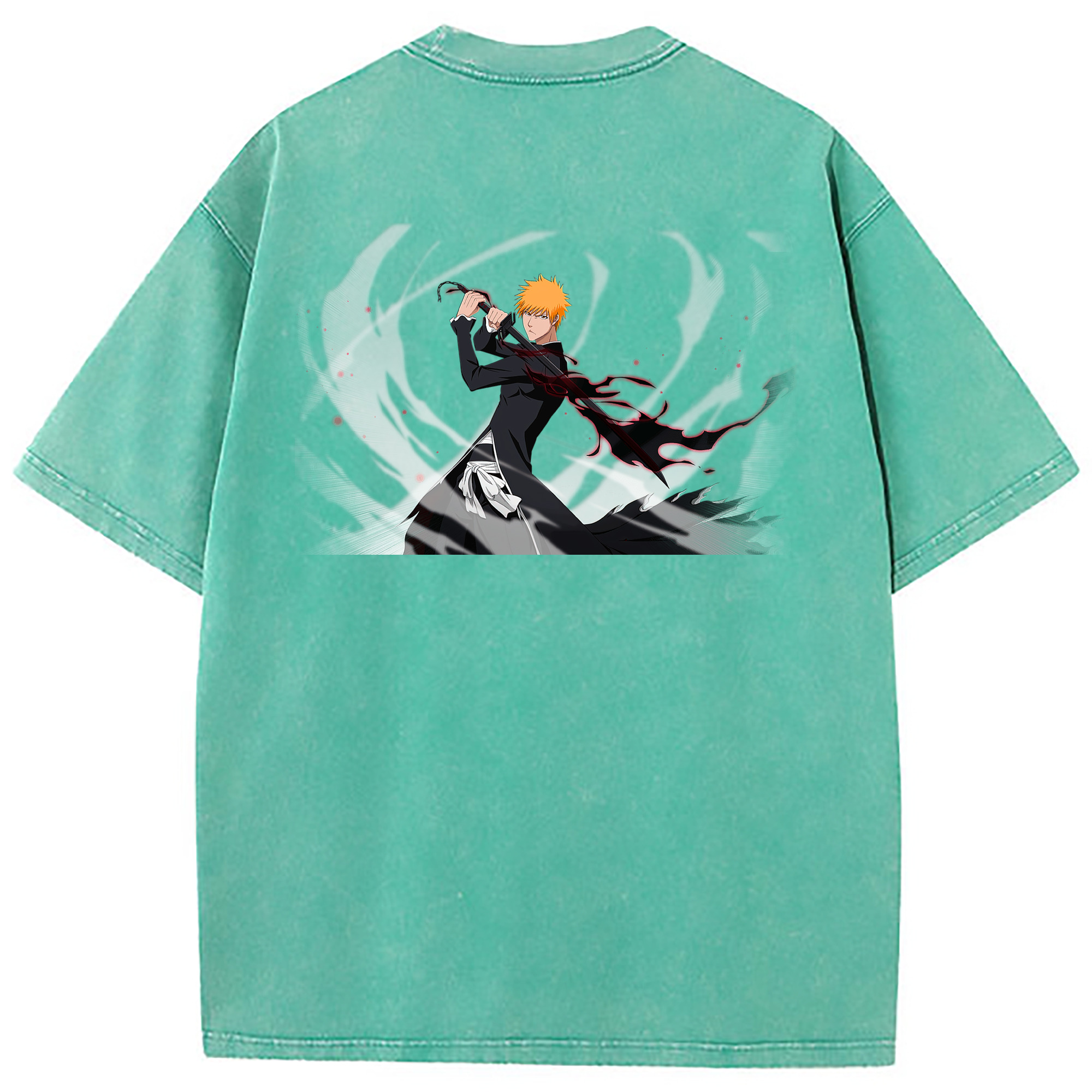 （画像用） ブリーチ 黒崎一護（くろさき いちご）BLEACH Kurosaki Ichigo 綿100% ヴィンテージ風 半袖Tシャツ（背面プリント）